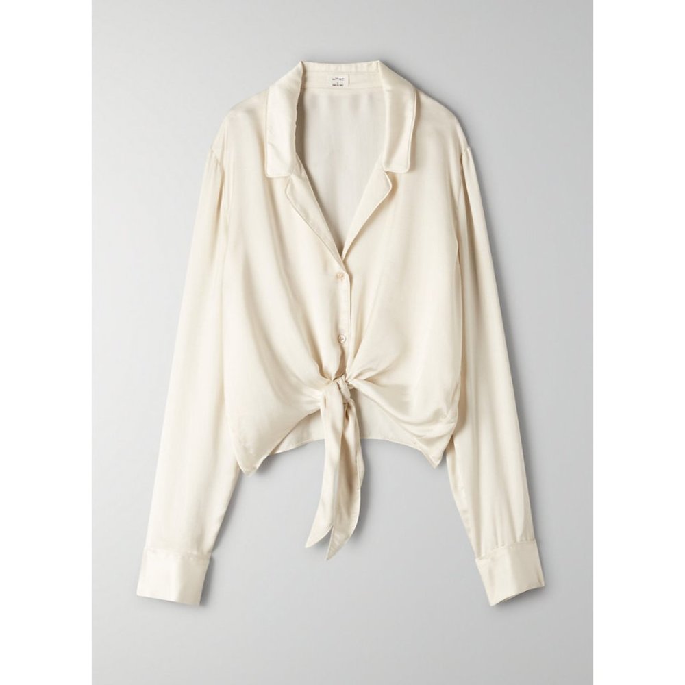 Aritzia Wilfred Tie Front 100% Cupro Japanese Fabric Blouse - Picture 4 of 10